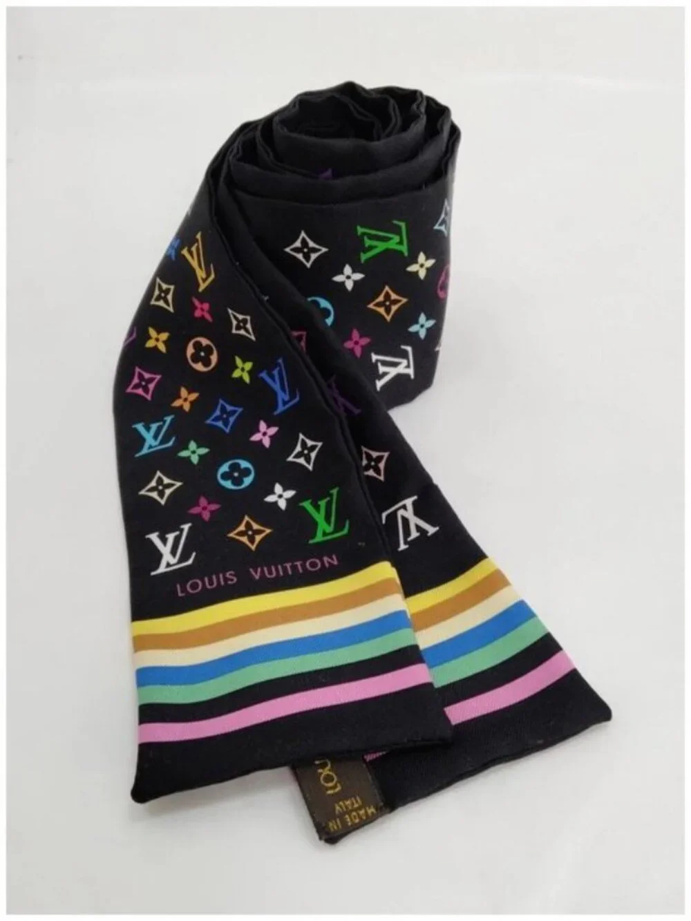 Authentic Louis Vuitton Multicolor Monogram Silk Bandeau Scarf